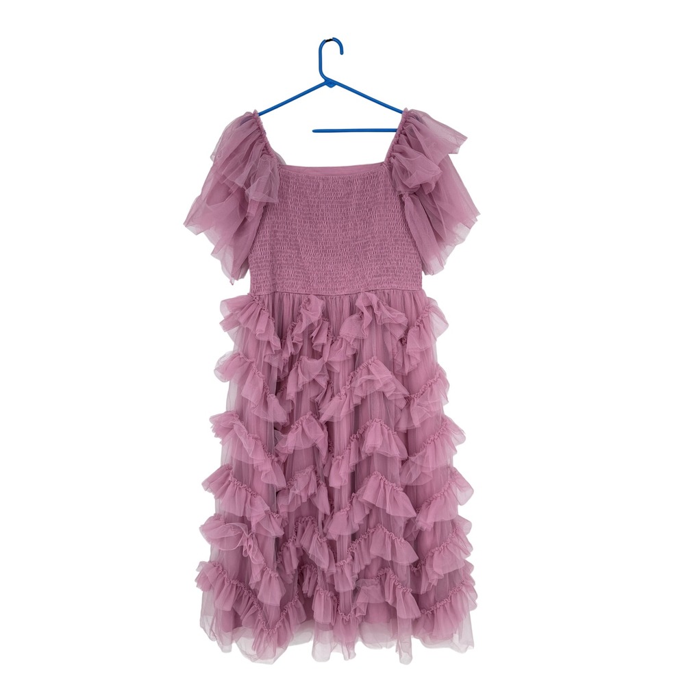 NEW JessaKae Isla Tulle Tiered Ruffle Flutter Sleeve Smocked Dress 1XL Lavendar - Picture 7 of 13